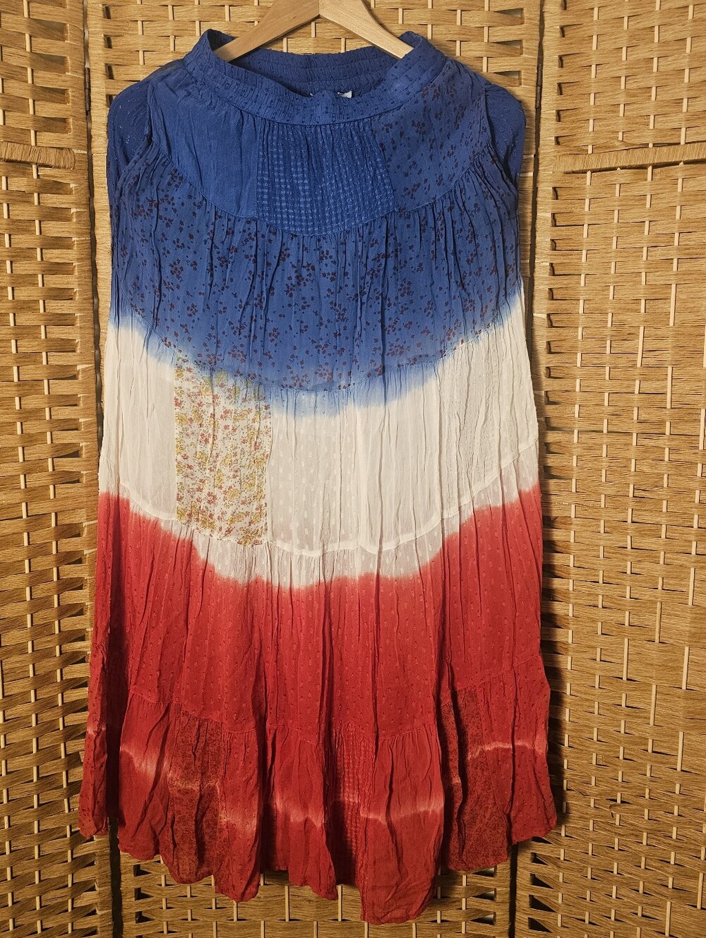 Young Threads Red White Blue Patchwork Boho Skirt Americana S NWT